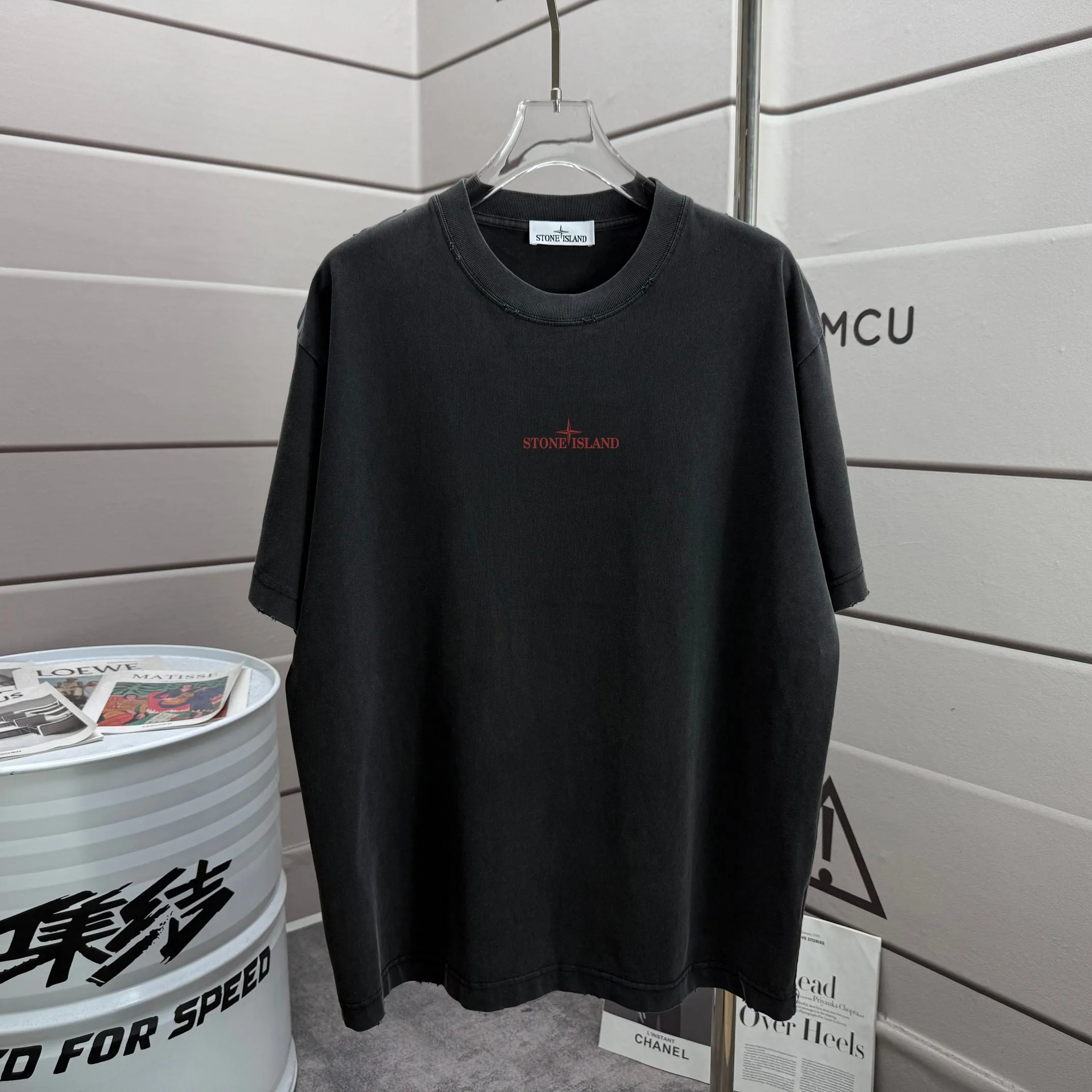P160 Ston* islan* 石*岛 2025 autumn and winter new style, washed and worn 320g round neck short-sleeved tee, loose version for men and women, color: washed black, washed white, washed gray, washed brown gray Size: S M L XL XXL Size: S (90-130 catties) M (120-150 catties) L (140-165 catties) (160-180 catties) XXL (180-210 catties)